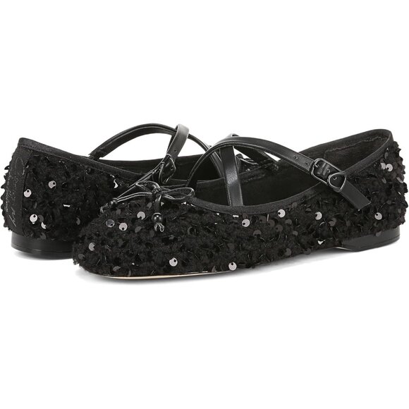 Circus NY by Sam Edelman Women's Black Shearling Fabric Cross Strap Ballet Flat - Picture 6 of 6